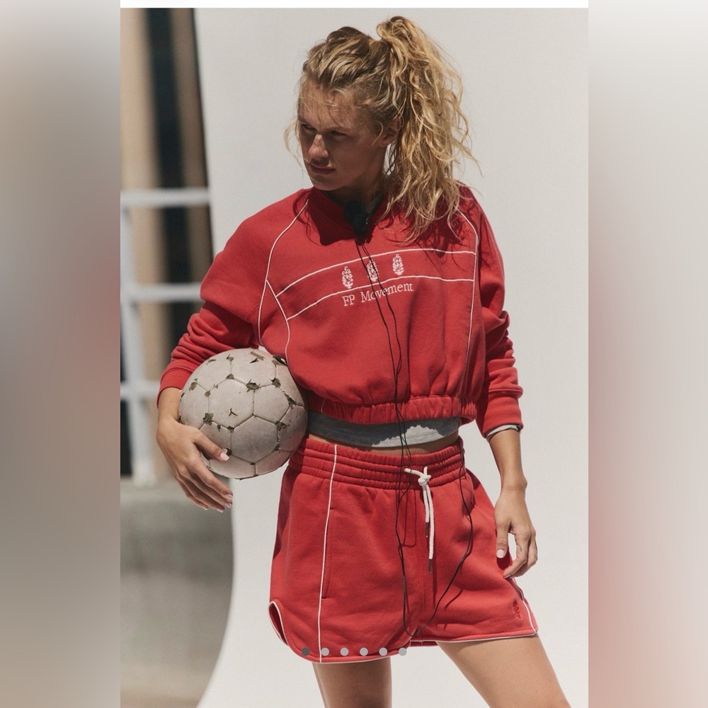 FP Movement by Free People Red Cropped Sweatshirt & Athletic Shorts Set